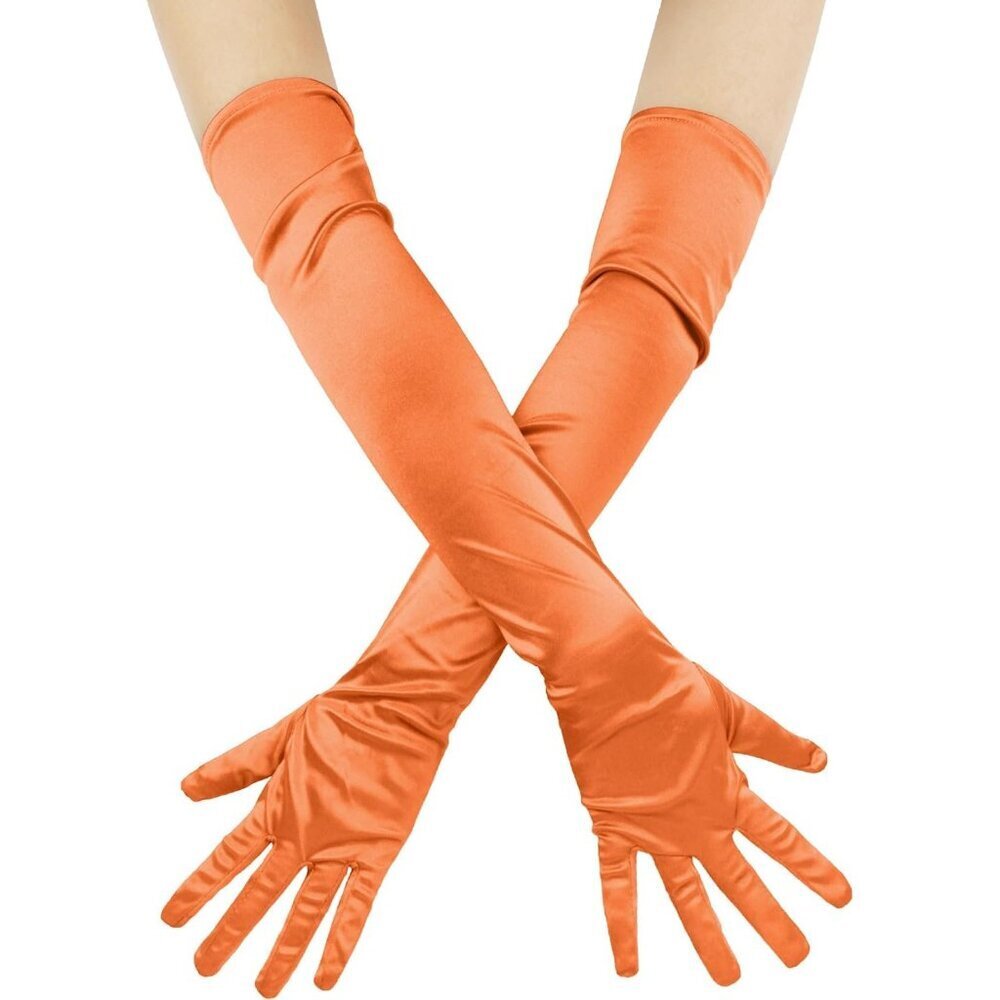 Women's Evening Orange Long Satin Gloves Elbow Length Formal Party Prom Wear